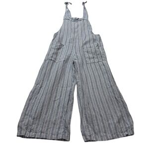 9Seed Overalls Jumpsuit Women's Small 1 White Blue Striped WIde Leg Vacation